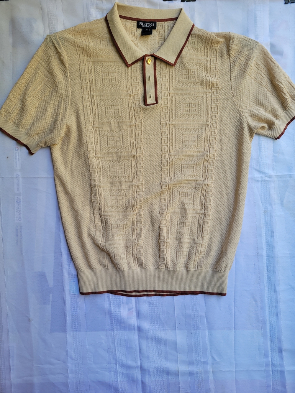 Prestige Original, Men's Beige Short-Sleeve Knit Polo with Contrast Trim